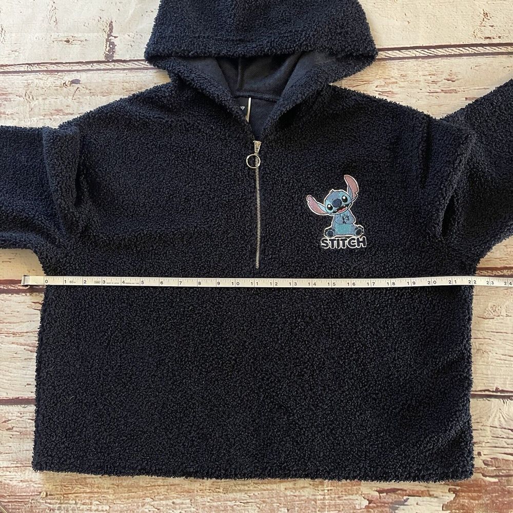 Disney Lilo and Stitch‎ Blue Hoodie Long Sleeve Cropped 1/4 Embroidered Sweater - Picture 5 of 7